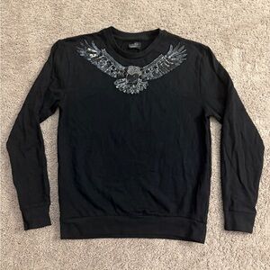Zara Sweatshirt Men size Medium Black Sweater Sequins Eagle Long Sleeve Shirt